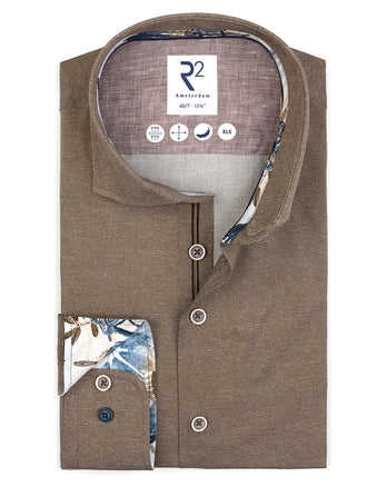 Manches extra longues. Chemise en stretch imprimé dobby-look 041 - Brown