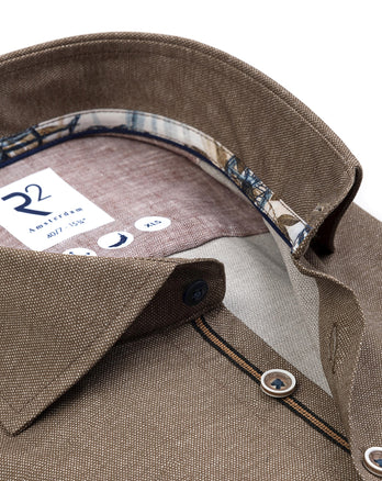 Manches extra longues. Chemise en stretch imprimé dobby-look 041 - Brown