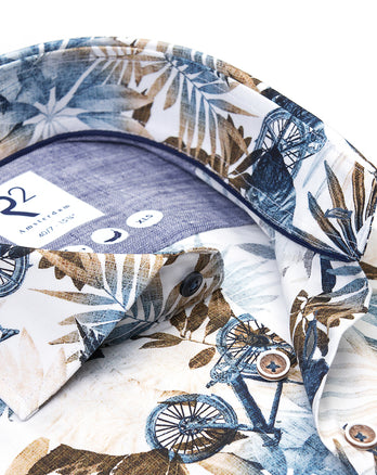 Manches extra longues. Chemise en stretch imprimé floral 014 - Blue