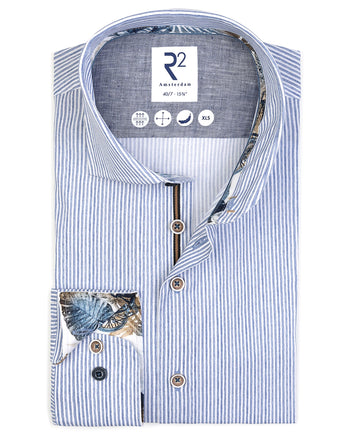 Extra lange Ärmel. Gestreiftes Stretchhemd 014 - Blue