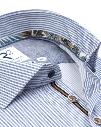 Extra lange Ärmel. Gestreiftes Stretchhemd 014 - Blue