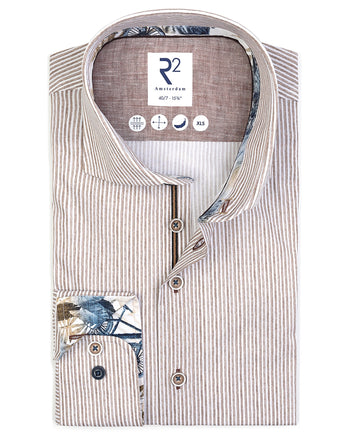 Extra long sleeves. Striped stretch shirt 041 - Brown
