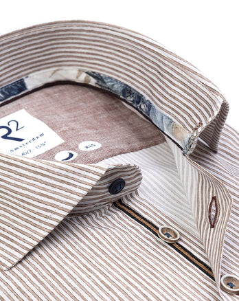 Extra long sleeves. Striped stretch shirt 041 - Brown