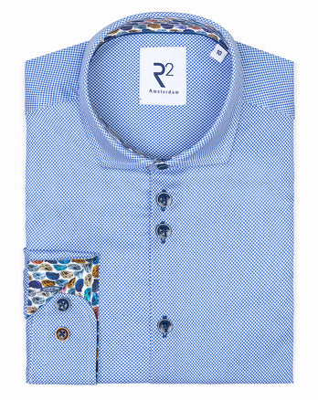 Kids birds' eye dobby 2 PLY cotton shirt 012 - Cobalt