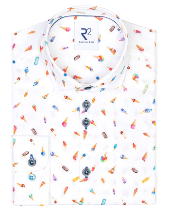 Kids ice cream cone print cotton shirt 004 - White