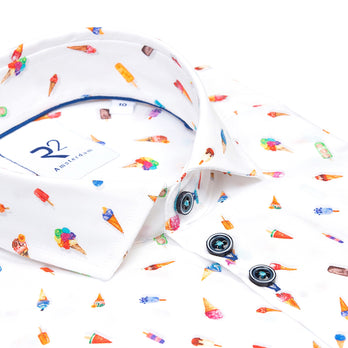 Kids ice cream cone print cotton shirt 004 - White