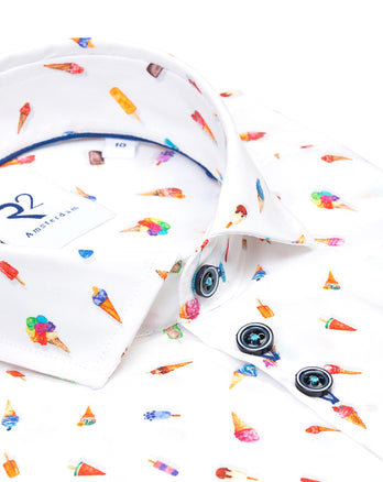 Kids ice cream cone print cotton shirt 004 - White