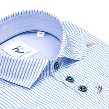 Kids surf print cotton shirt 018 - Light blue