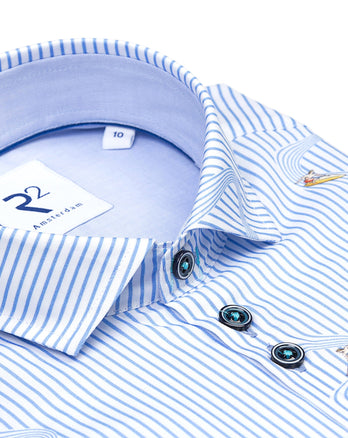 Kids surf print cotton shirt 018 - Light blue