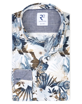 Floral bicycle print stretch shirt 014 - Blue