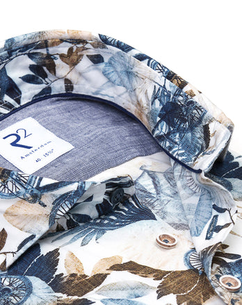 Floral bicycle print stretch shirt 014 - Blue