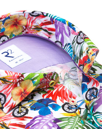 Floral bicycle print cotton shirt 073 - Multicolour
