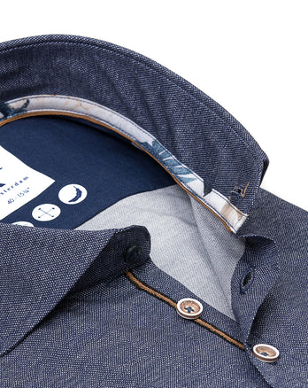 Short-sleeve dobby print stretch shirt 010 - Navy