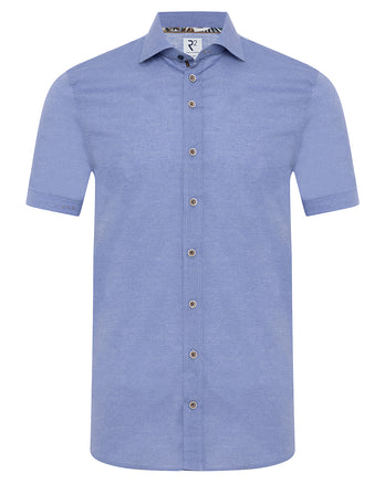 Short-sleeve dobby print stretch shirt 018 - Light blue