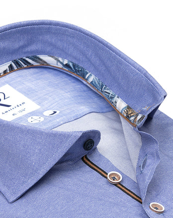 Short-sleeve dobby print stretch shirt 018 - Light blue