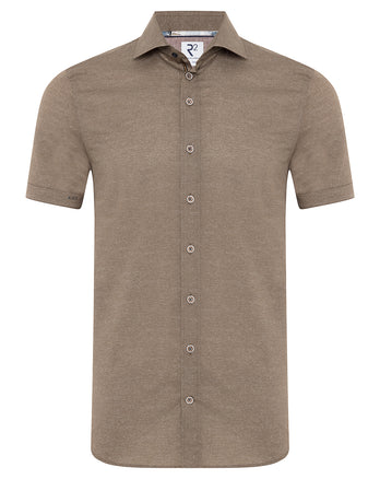 Short-sleeve dobby print stretch shirt 041 - Brown