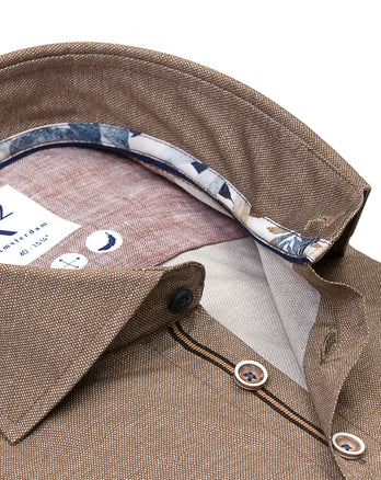 Short-sleeve dobby print stretch shirt 041 - Brown