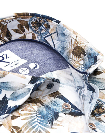 Short-sleeve floral bicycle print stretch shirt 014 - Blue