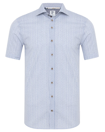Short-sleeve striped stretch shirt 014 - Blue