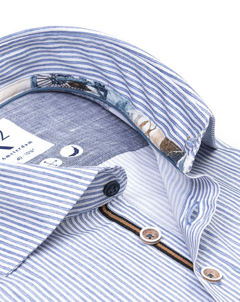 Short-sleeve striped stretch shirt 014 - Blue