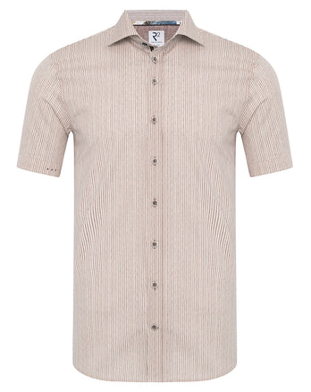 Short-sleeve striped stretch shirt 041 - Brown