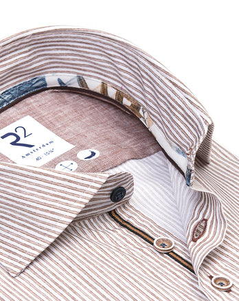 Short-sleeve striped stretch shirt 041 - Brown