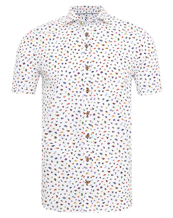 Short-sleeve colourful print cotton shirt 073 - Multicolour