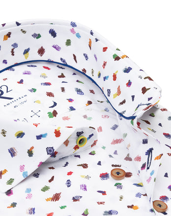 Short-sleeve colourful print cotton shirt 073 - Multicolour