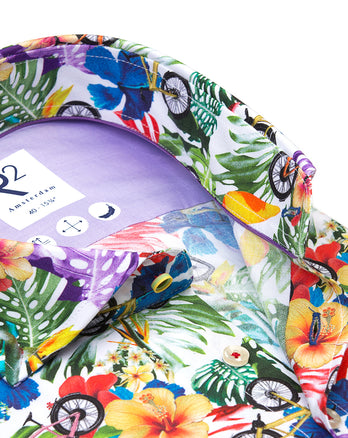 Short-sleeve floral bicycle print cotton shirt 073 - Multicolour