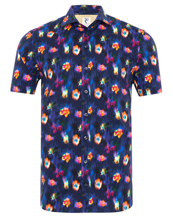 Short-sleeve floral bicycle print stretch shirt 073 - Multicolour