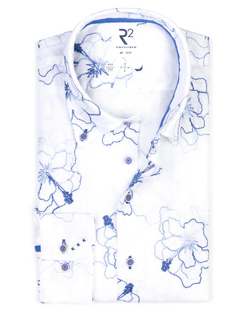 Blumenstickereien Leinenhemd 004 - White