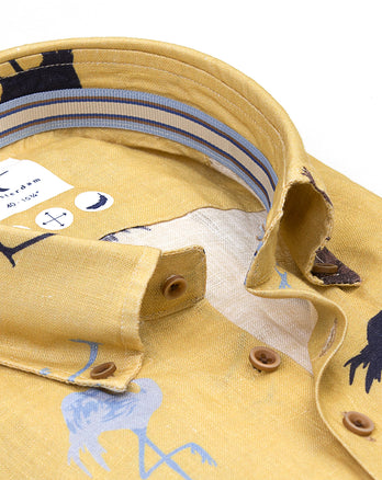 Flamino print linen shirt 043 - Camel