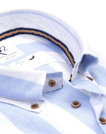 Gestreiftes Leinenmischung Hemd 018 - Light blue
