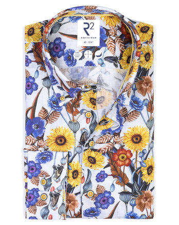 Sonnenblumen-Print Leinenhemd 073 - Multicolour