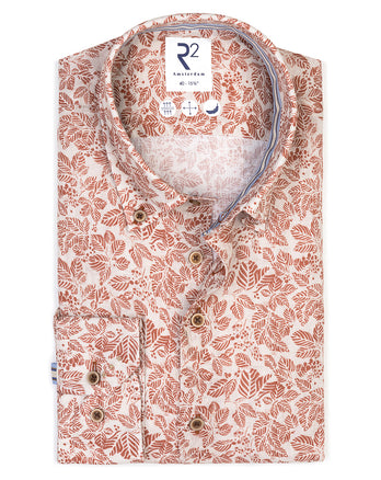 Blätter-Print Leinenhemd 090 - Brique