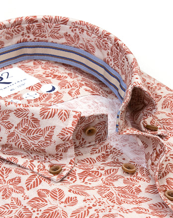 Blätter-Print Leinenhemd 090 - Brique