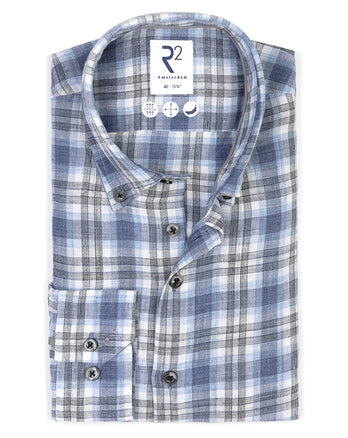 Kariertes Leinenhemd 014 - Blue