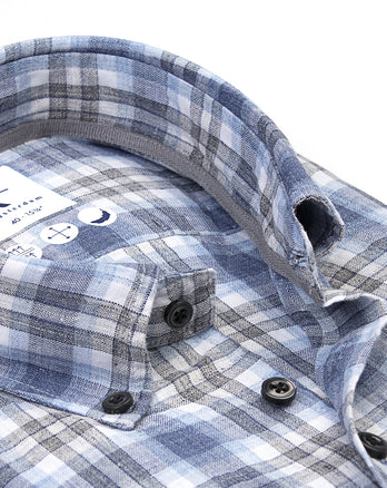 Kariertes Leinenhemd 014 - Blue