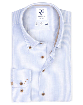 Chemise en lin rayée 018 - Light blue