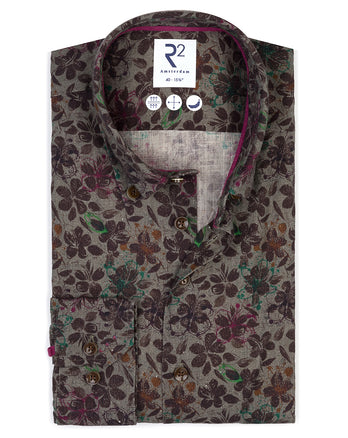 Chemise en lin mélangé à imprimé floral 074 - Green