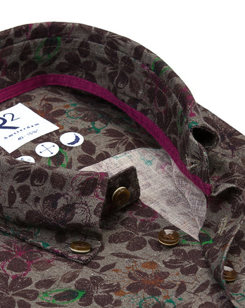 Chemise en lin mélangé à imprimé floral 074 - Green