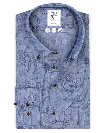 Chemise en lin à imprimé floral 014 - Blue