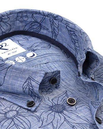 Chemise en lin à imprimé floral 014 - Blue