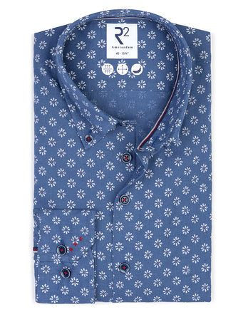 Chemise en lin à imprimé floral 014 - Blue