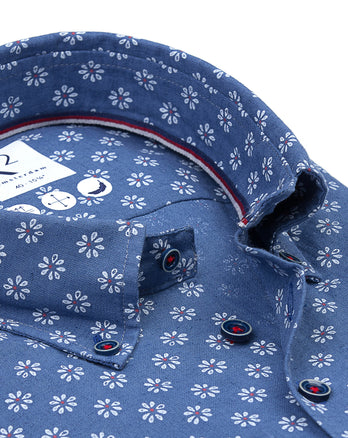 Chemise en lin à imprimé floral 014 - Blue