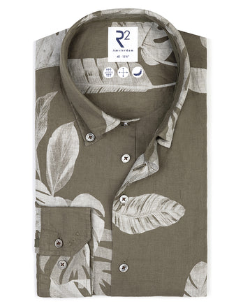 Bloemenprint linnen overhemd 074 - Green