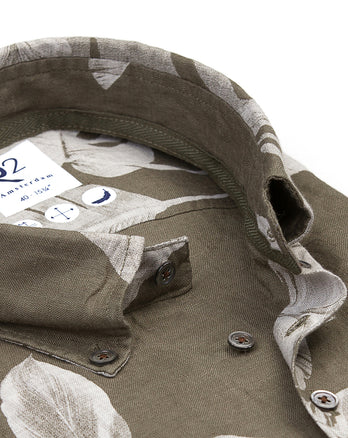 Bloemenprint linnen overhemd 074 - Green