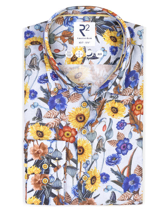 Manches extra longues. Chemise en lin à imprimé floral 073 - Multicolour