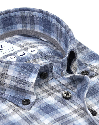 Extra lange mouwen. Geruit linnen overhemd 014 - Blue