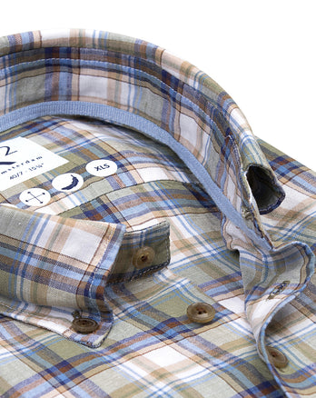 Manches extra longues. Chemise en lin-lyocell à carreaux 074 - Green